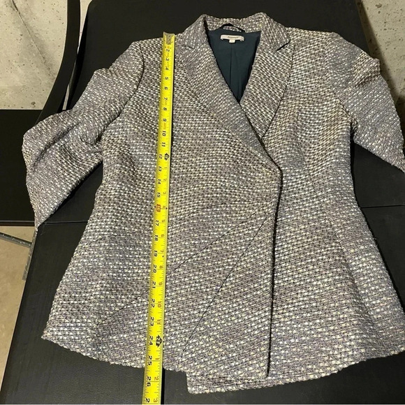 Santorelli Italian Blazer Jacket Faux Wrap Front Tweed Blue Brown Women’s 8 - Picture 11 of 12